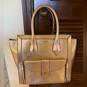 Henri Bendel crackled leather large Rivington satchel in gold